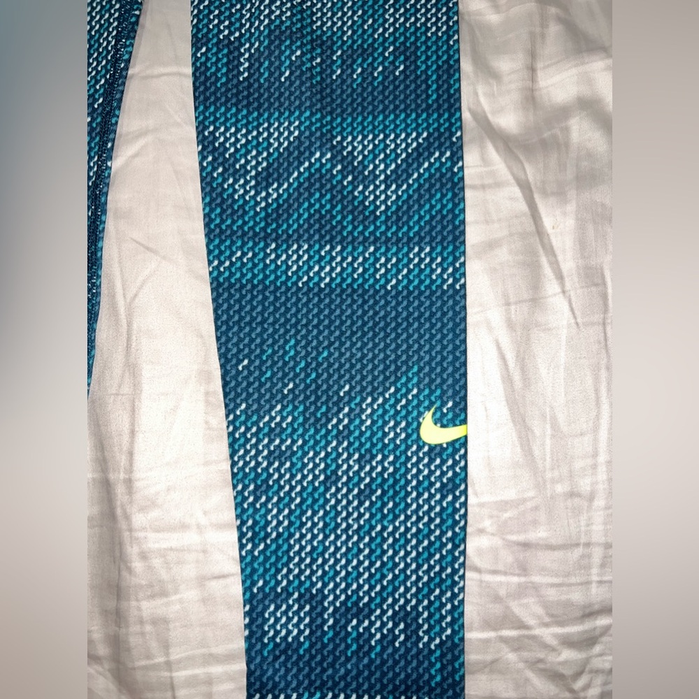 Nike Pro Leggings Blue Teal Neon Green Waistband Size XS - Picture 11 of 12